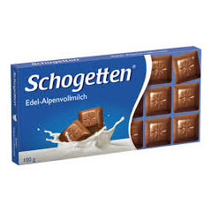 Schogetten Milk Chocolate Bar  HEAT SENSITIVE ITEM. PLEASE ADD ITEM 122942 TO THE ORDER TO TRY TO PROTECT CHOCOLATES FROM HEAT DAMAGE. 100g