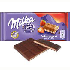 Milka Strawberry Milk Chocolate Bar  HEAT SENSITIVE ITEM. PLEASE ADD ITEM 122942 TO THE ORDER TO TRY TO PROTECT CHOCOLATES FROM HEAT DAMAGE. 100g