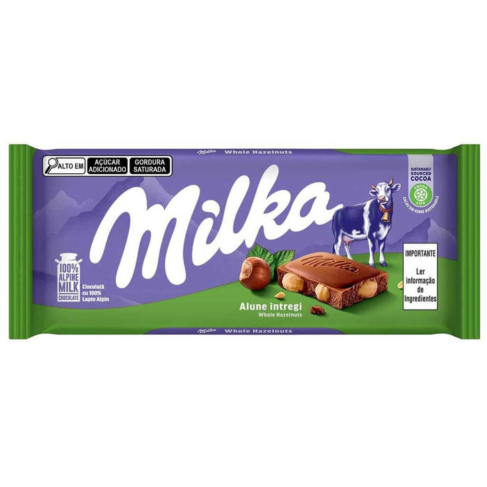 Milka Whole Hazelnut Chocolate Bar  HEAT SENSITIVE ITEM. PLEASE ADD ITEM 122942 TO THE ORDER TO TRY TO PROTECT CHOCOLATES FROM HEAT DAMAGE. 95g