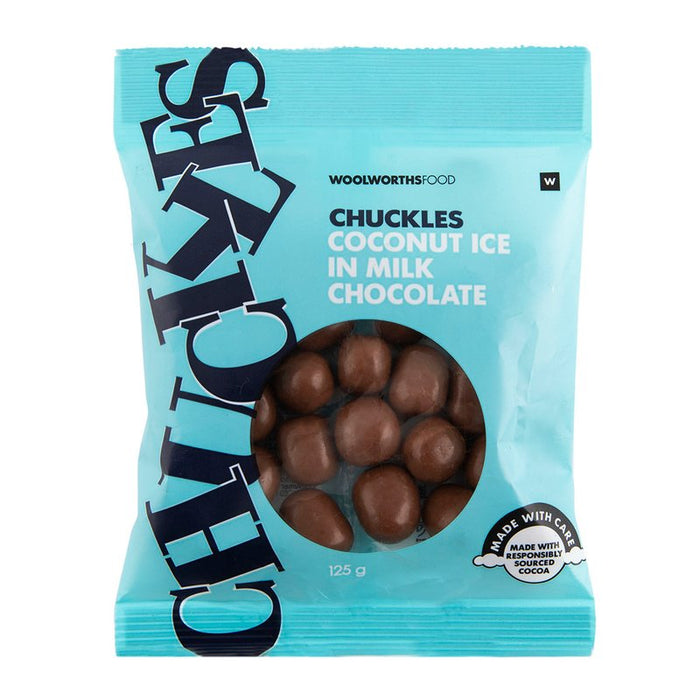 Woolworths CHUCKLES - Coconut Ice in Milk Chocolate 125g