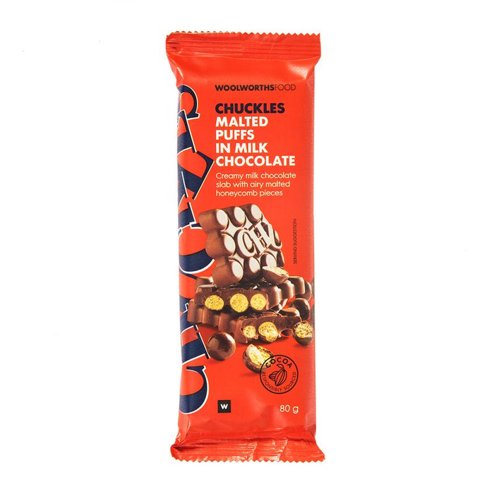 Woolworths - Chuckles Malted Puffs in Milk Chocolate Slab 80g