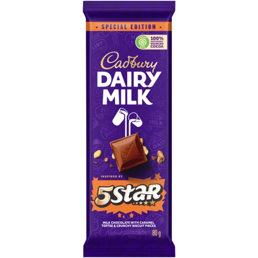 Cadbury Dairy Milk 5 Star Chocolate Slab 80g