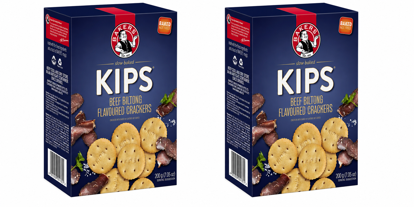 Bakers Kips Beef Biltong Flavoured Crackers 200g - 2 Pack