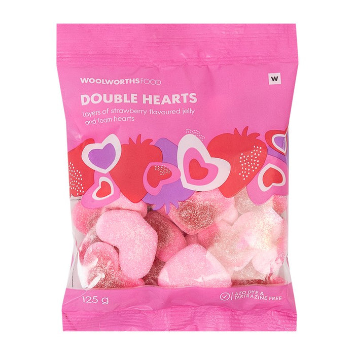 Woolworths Double Hearts Strawberry Flavoured Layered Jelly and Foam Sweets 125g