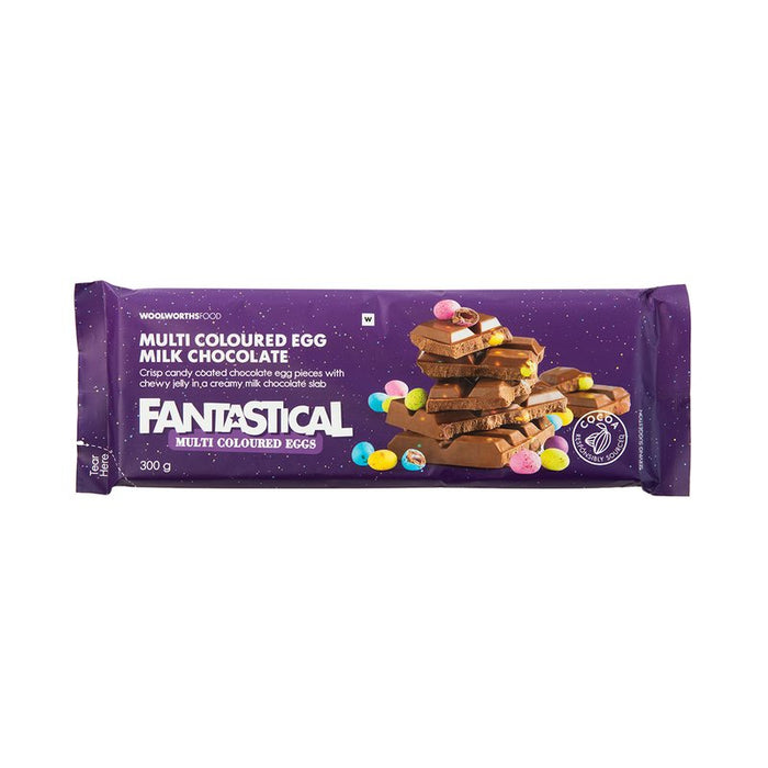 Woolworths - FANTASTICAL™ Multi Coloured Egg Milk Chocolate Slab 300g