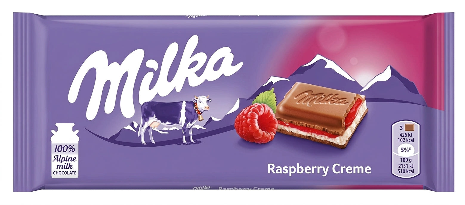 Milka Raspberry Crème Alpine Milk Chocolate Slabs 100g