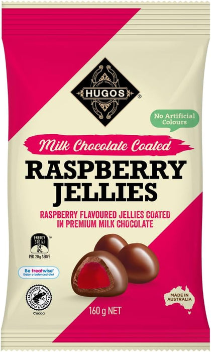 Hugos Milk Chocolate Coated Raspberry Jellies 160g