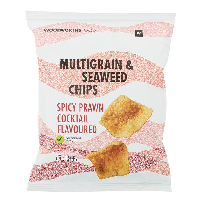Woolworths Spicy Prawn Cocktail Multigrain and Seaweed Chips 25g