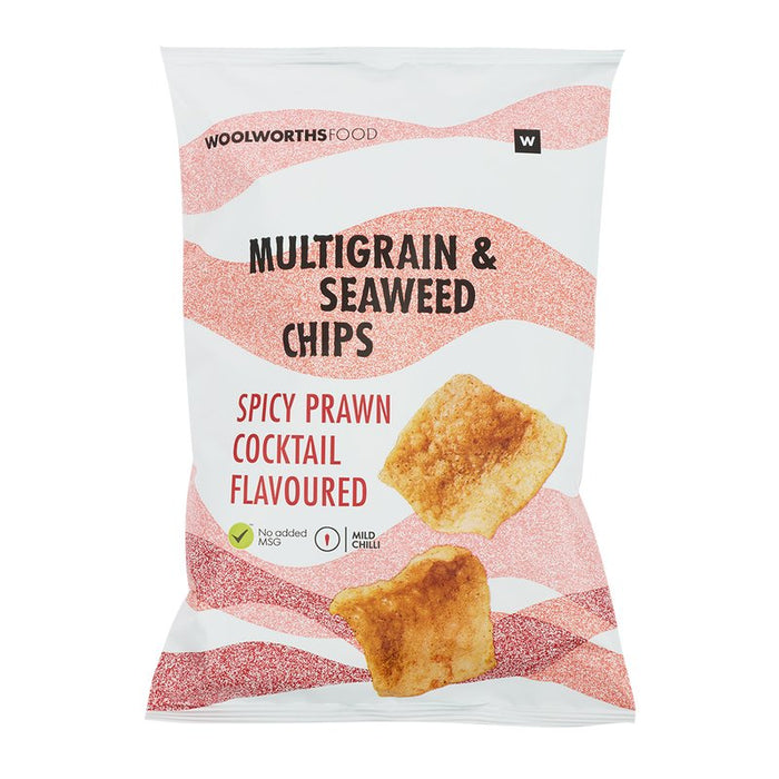 Woolworths Spicy Prawn Cocktail Multigrain and Seaweed Chips 80g