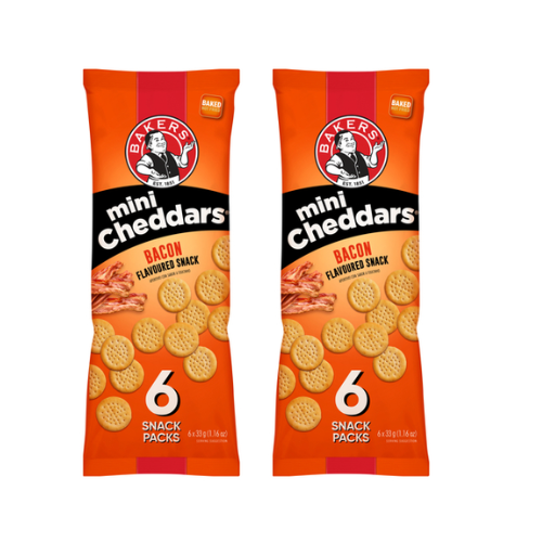 Bakers Mini Cheddars Bacon Flavour 6x33g - Buy one get one Free