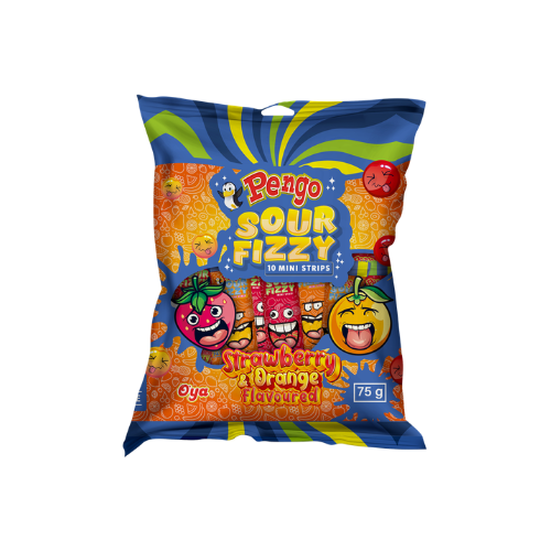 Pengo Sour Fizzy Strip Mini Strawberry & Orange 75g