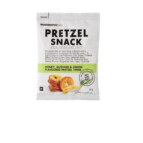 Woolworths Pretzel Snack, Honey, Mustard and Onion Pretzel Thins, 25g