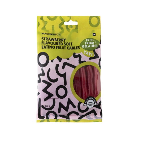 Woolworths Strawberry Soft Eating Cables, 200g