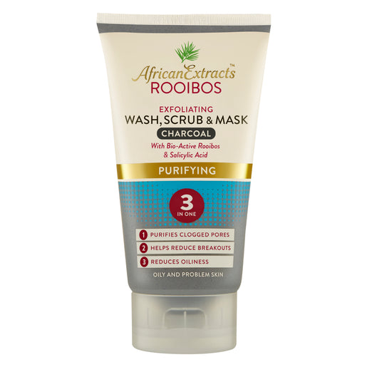African Extracts Rooibos Charcoal Exfoliating Wash Scrub & Mask 150ml